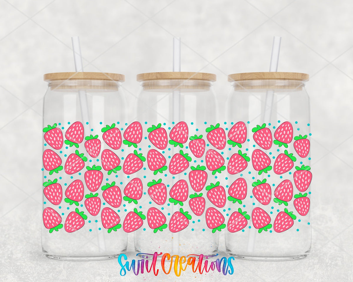 Strawberry UV DTF Transfer Tumbler Wrap | Pink Fruit Summer | DTF021 - Swiit Creations