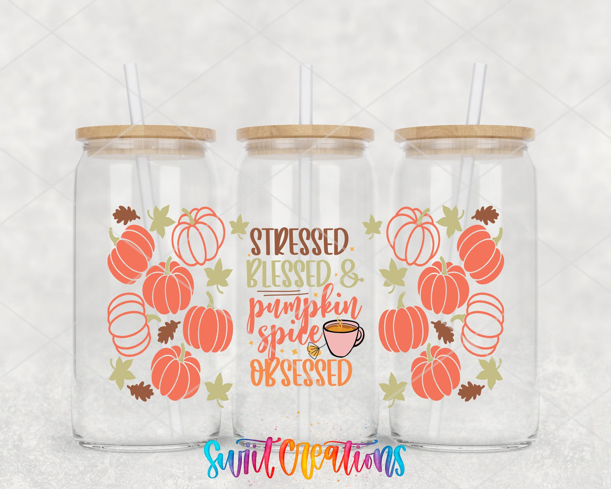 Stressed Blessed Pumpkin Spice Obsessed UV DTF Transfer Tumbler Wrap | Fall Coffee | DTF162 - Swiit Creations
