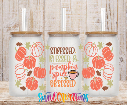 Stressed Blessed Pumpkin Spice Obsessed UV DTF Transfer Tumbler Wrap | Fall Coffee | DTF162 - Swiit Creations