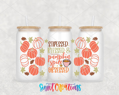 Stressed Blessed Pumpkin Spice Obsessed UV DTF Transfer Tumbler Wrap | Fall Coffee | DTF162 - Swiit Creations