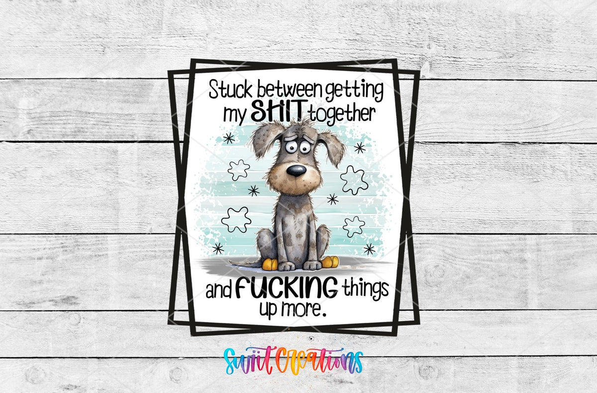 Stuck Between Getting My Shit Together and Fucking Things Up More UV DTF Cup Decal | UV858 - Swiit Creations