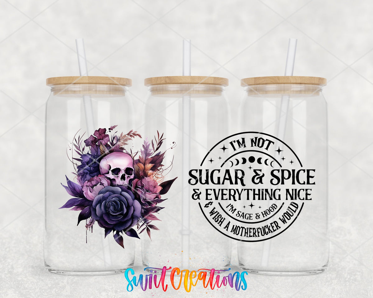 Sugar And Spice UV DTF Transfer Tumbler Wrap | Purple Skull Floral Adult Humor | DTF156 - Swiit Creations