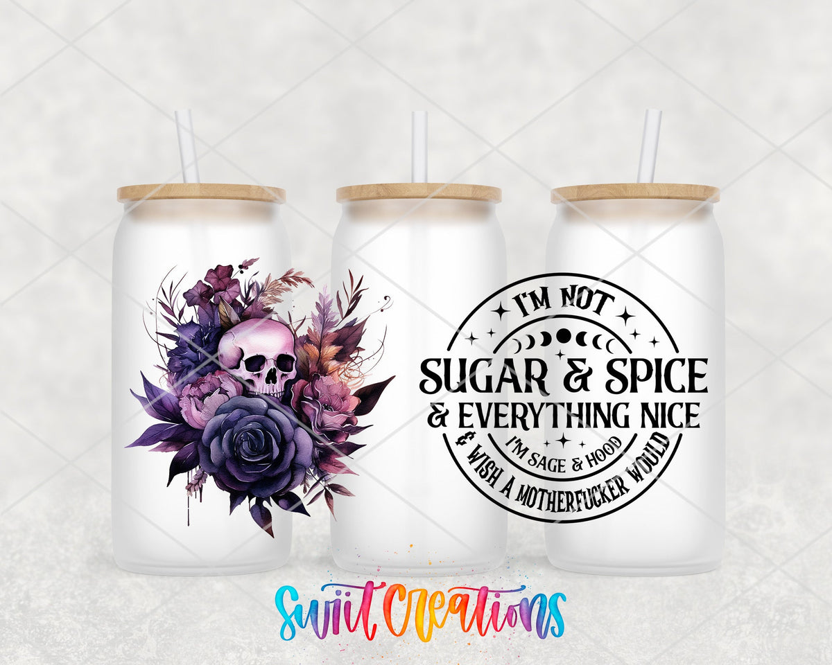 Sugar And Spice UV DTF Transfer Tumbler Wrap | Purple Skull Floral Adult Humor | DTF156 - Swiit Creations