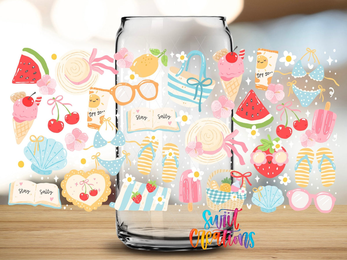 Summer Beach UV DTF Transfer Tumbler Wrap | Cute Cherry Watermelon Bikini Cup Decal | DTF261 - Swiit Creations