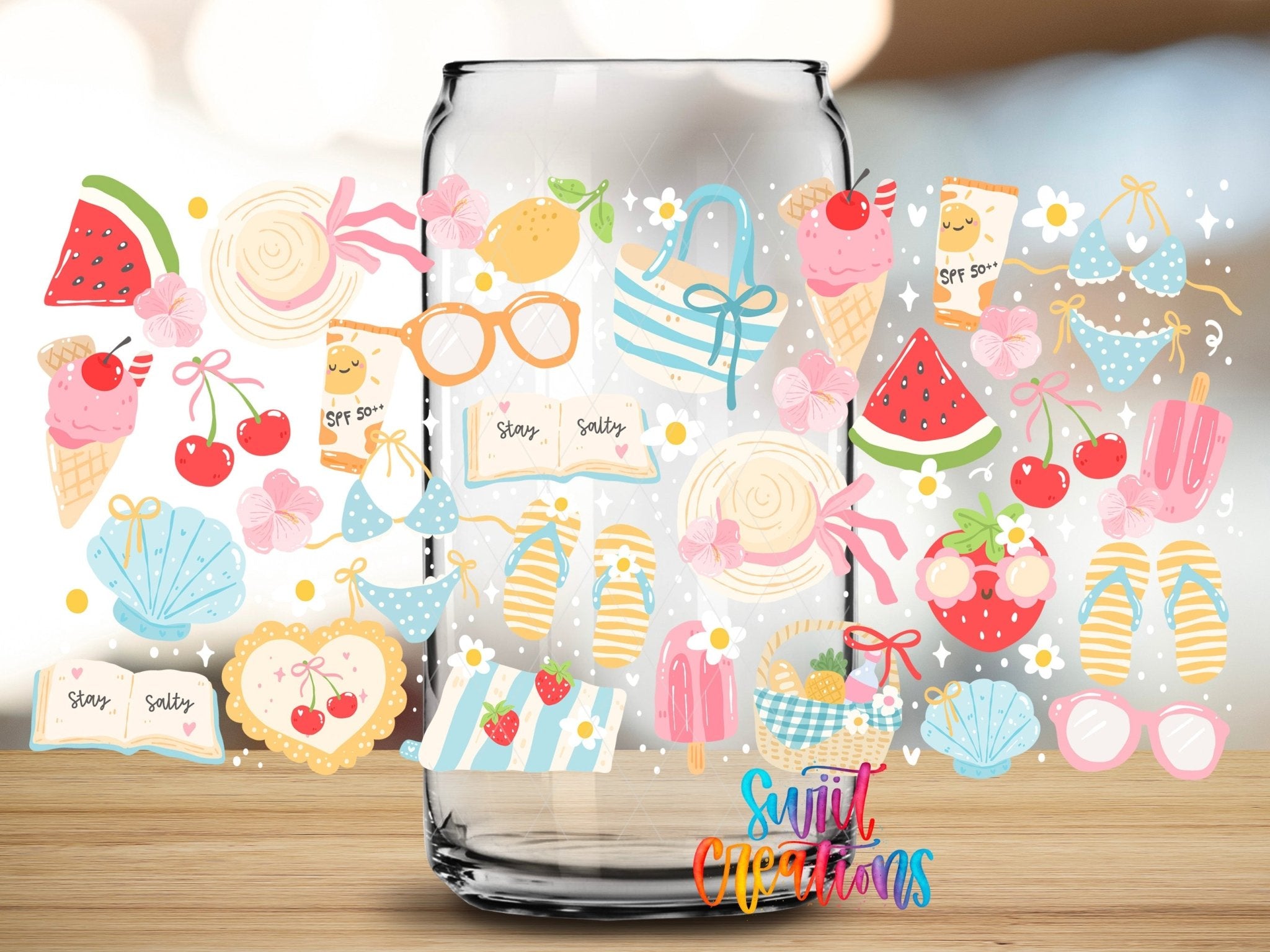 Summer Beach UV DTF Transfer Tumbler Wrap | Cute Cherry Watermelon Bikini Cup Decal | DTF261 - Swiit Creations