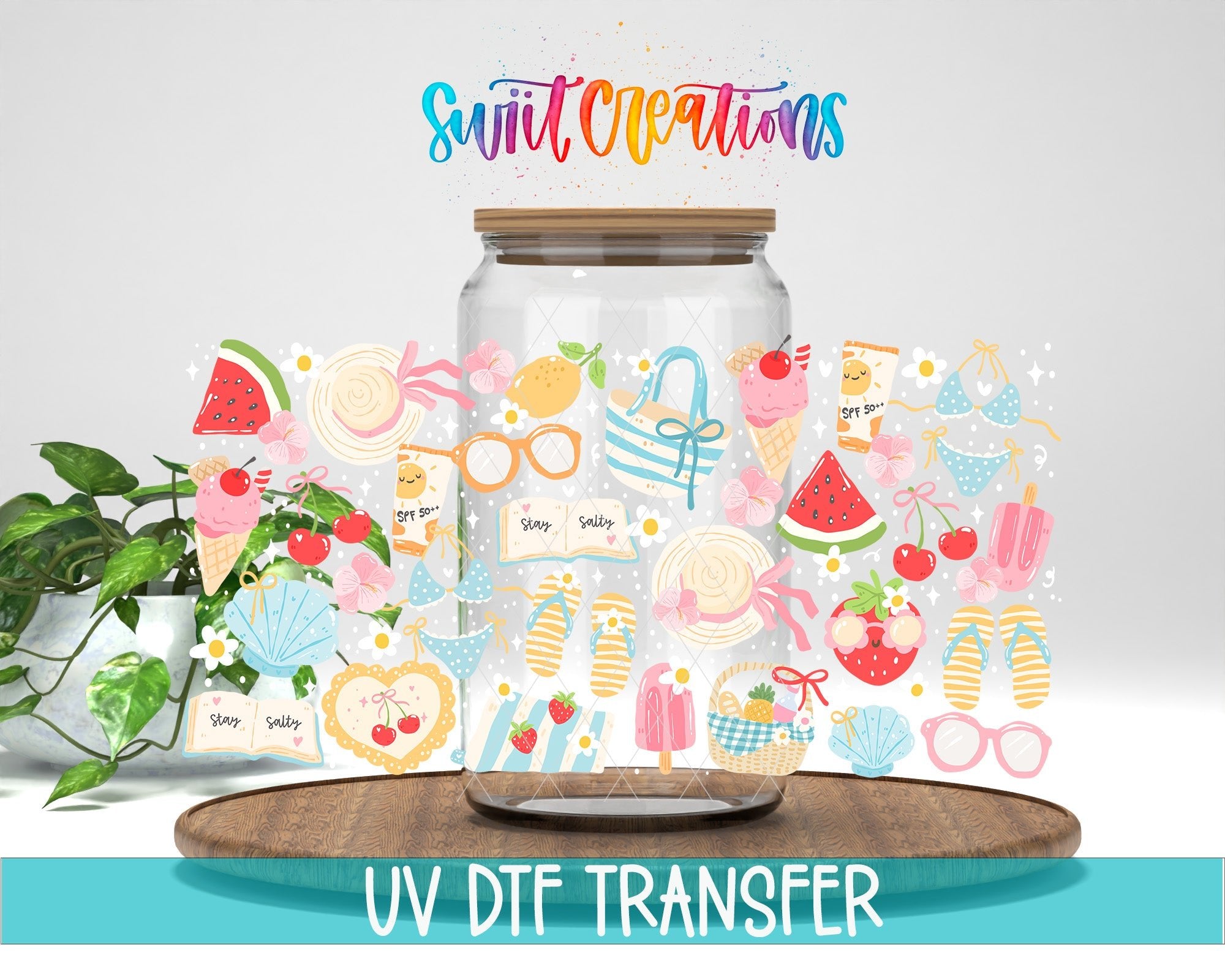 Summer Beach UV DTF Transfer Tumbler Wrap | Cute Cherry Watermelon Bikini Cup Decal | DTF261 - Swiit Creations