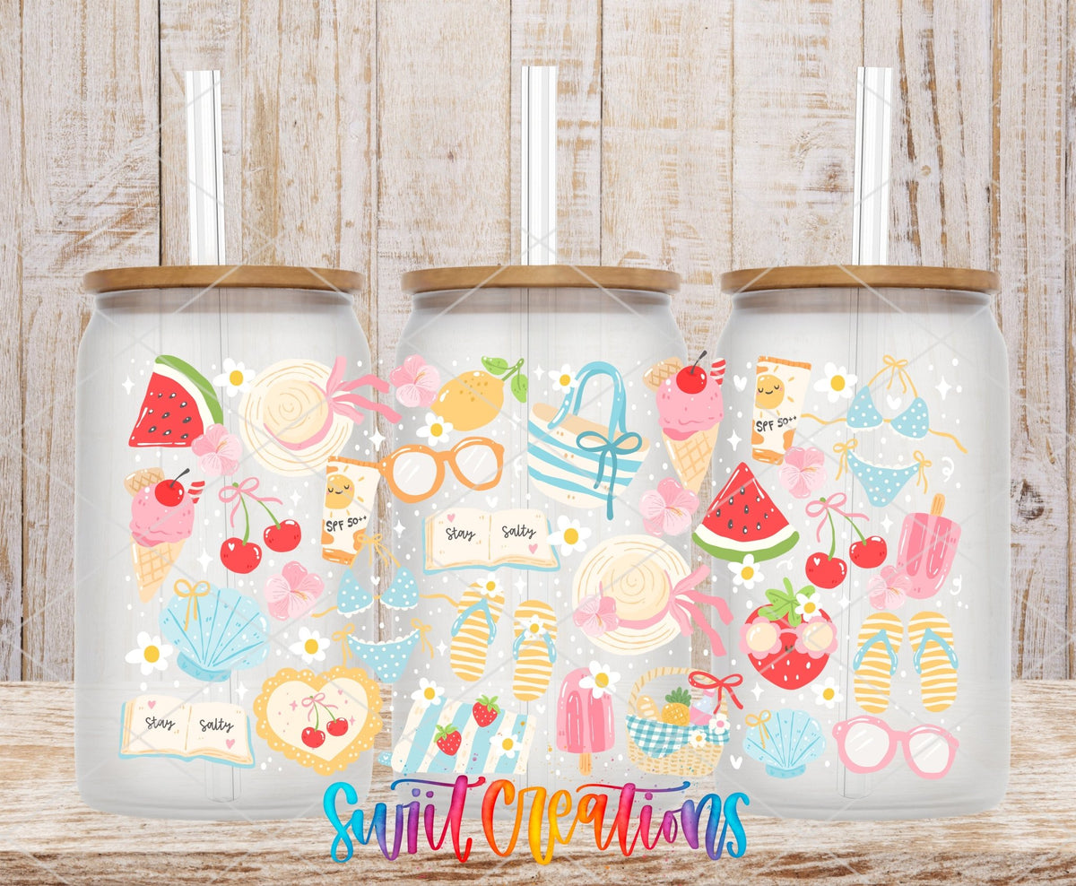 Summer Beach UV DTF Transfer Tumbler Wrap | Cute Cherry Watermelon Bikini Cup Decal | DTF261 - Swiit Creations