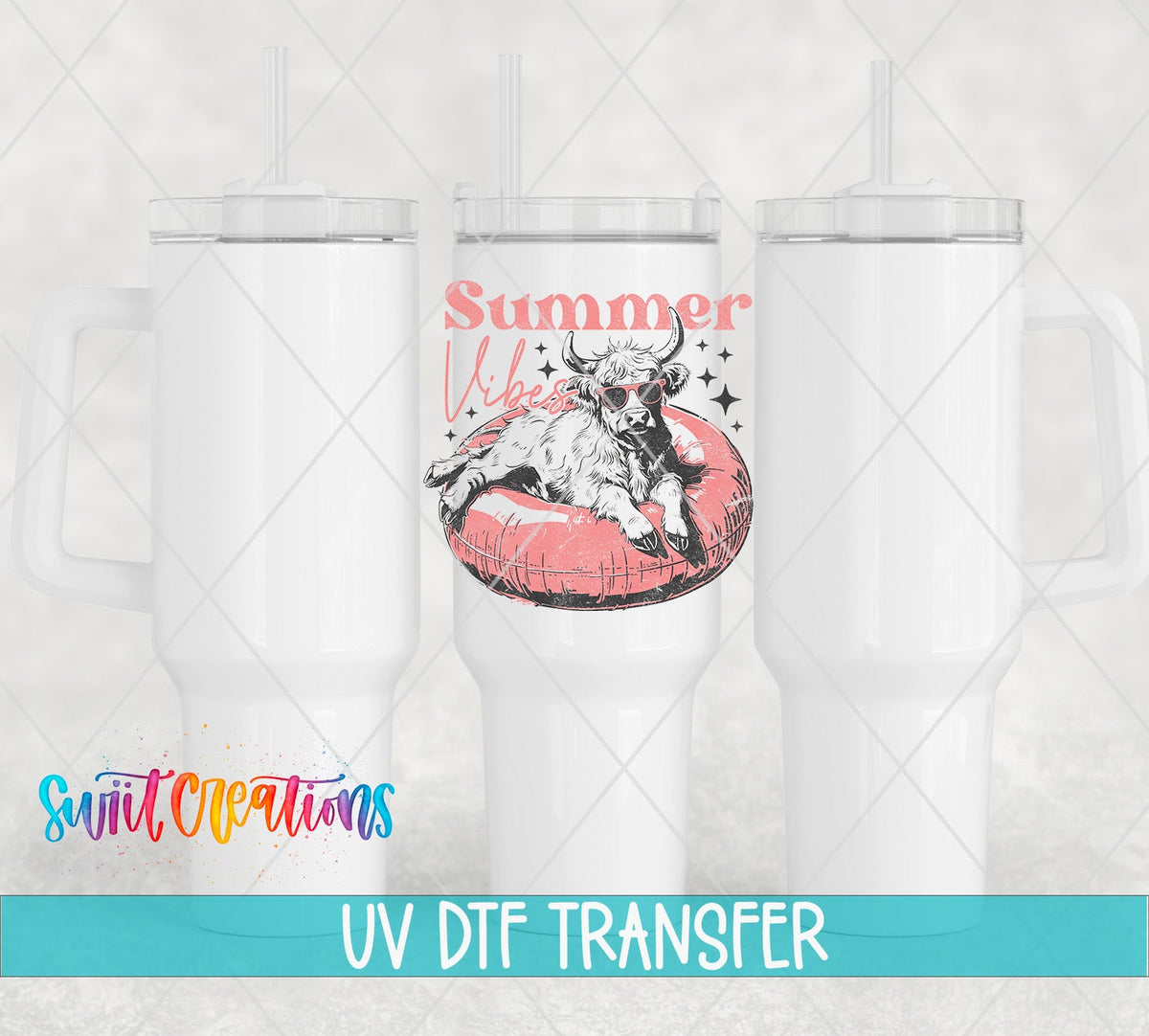 Summer Vibes Highland Cow UV DTF Cup Decal | UV926 - Swiit Creations