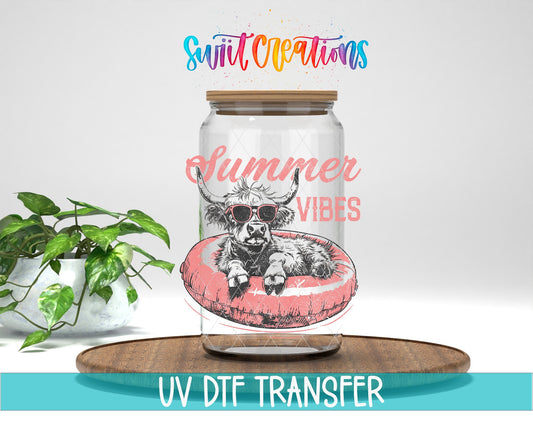 Summer Vibes Highland Cow UV DTF Cup Decal | UV927 - Swiit Creations