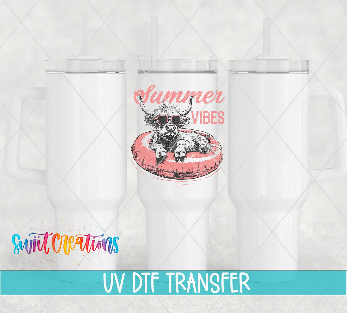 Summer Vibes Highland Cow UV DTF Cup Decal | UV927 - Swiit Creations