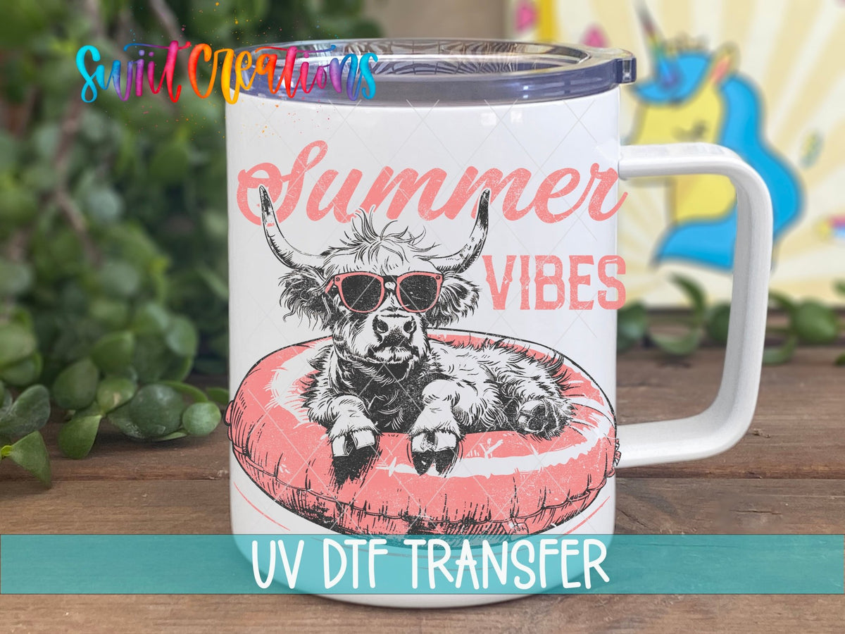Summer Vibes Highland Cow UV DTF Cup Decal | UV927 - Swiit Creations