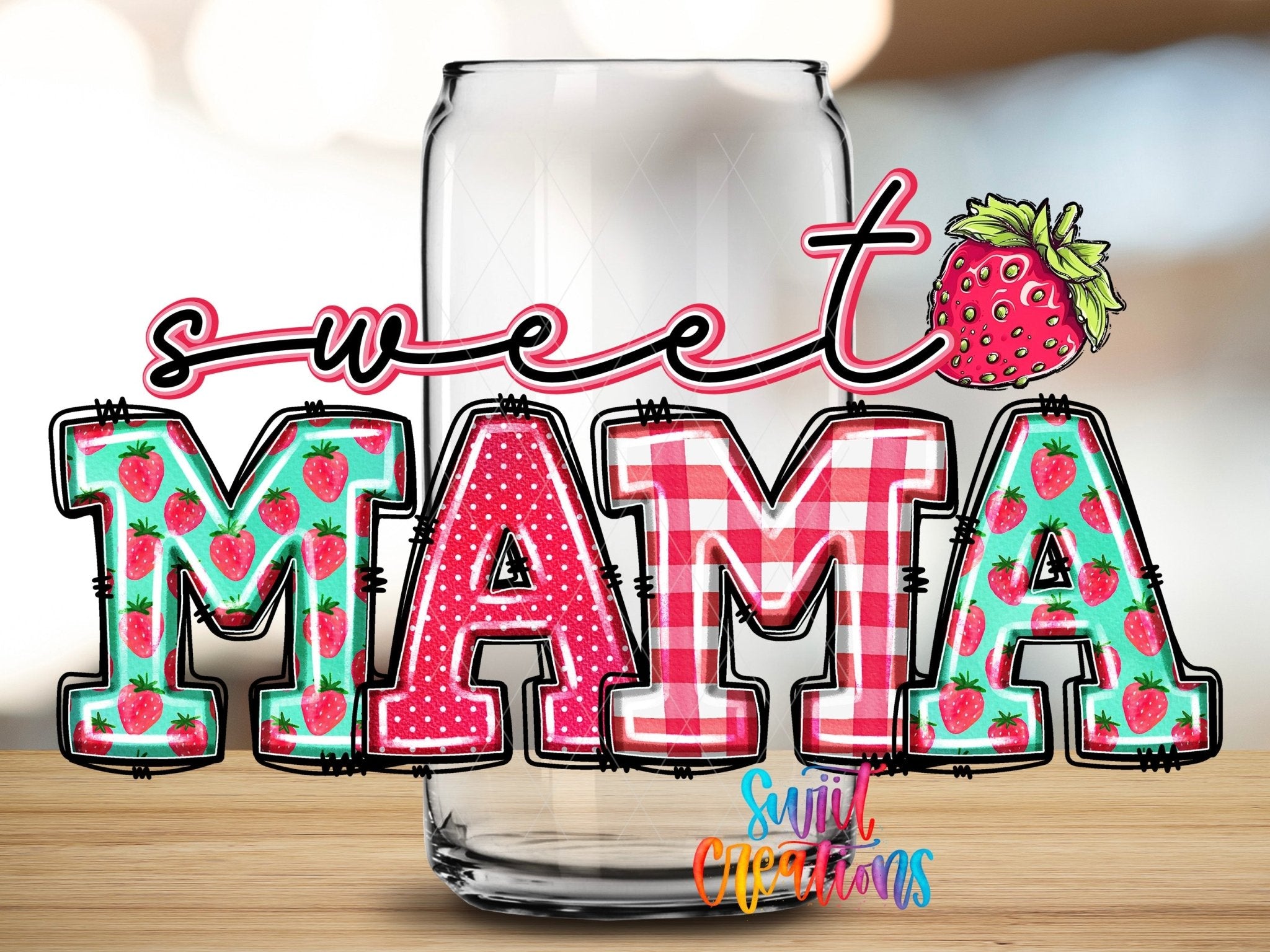 Sweet Mama UV DTF Transfer Tumbler Wrap | Strawberry Gingham Coquette Mom Cup Decal | DTF246 - Swiit Creations
