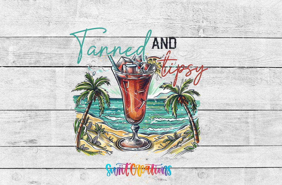 Tanned And Tipsy Beach Cocktail UV DTF Cup Decal | UV932 - Swiit Creations