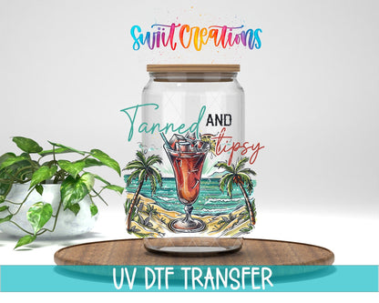 Tanned And Tipsy Beach Cocktail UV DTF Cup Decal | UV932 - Swiit Creations