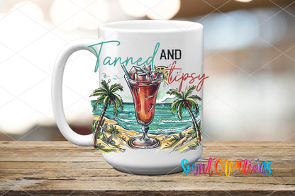 Tanned And Tipsy Beach Cocktail UV DTF Cup Decal | UV932 - Swiit Creations