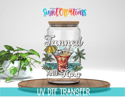 Tanned And Tipsy Tropical Cocktail UV DTF Cup Decal | UV933 - Swiit Creations