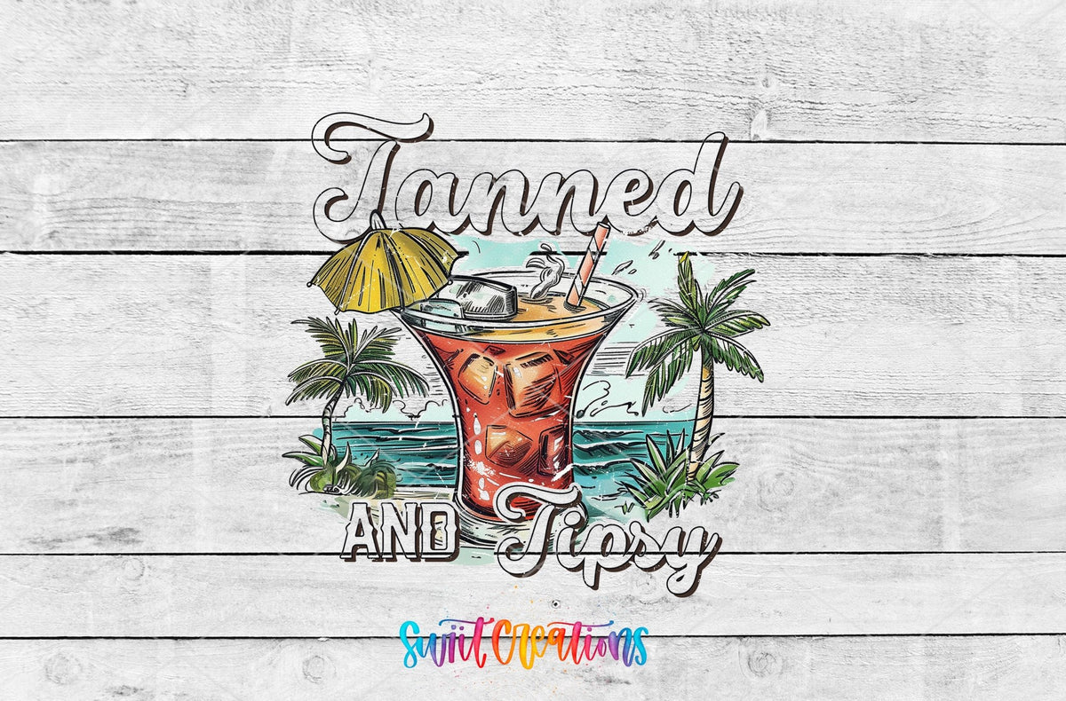 Tanned And Tipsy Tropical Cocktail UV DTF Cup Decal | UV933 - Swiit Creations