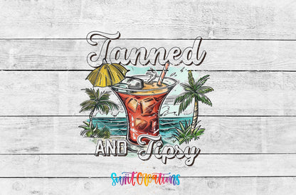 Tanned And Tipsy Tropical Cocktail UV DTF Cup Decal | UV933 - Swiit Creations