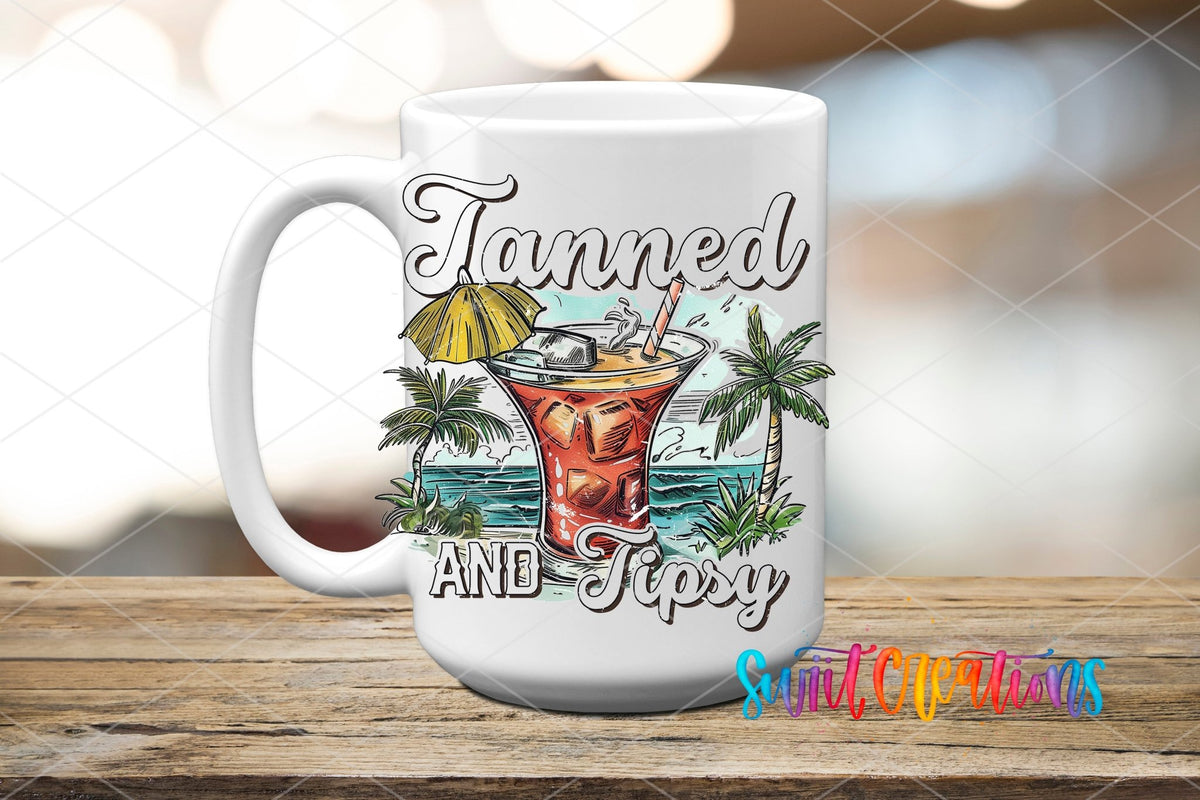 Tanned And Tipsy Tropical Cocktail UV DTF Cup Decal | UV933 - Swiit Creations