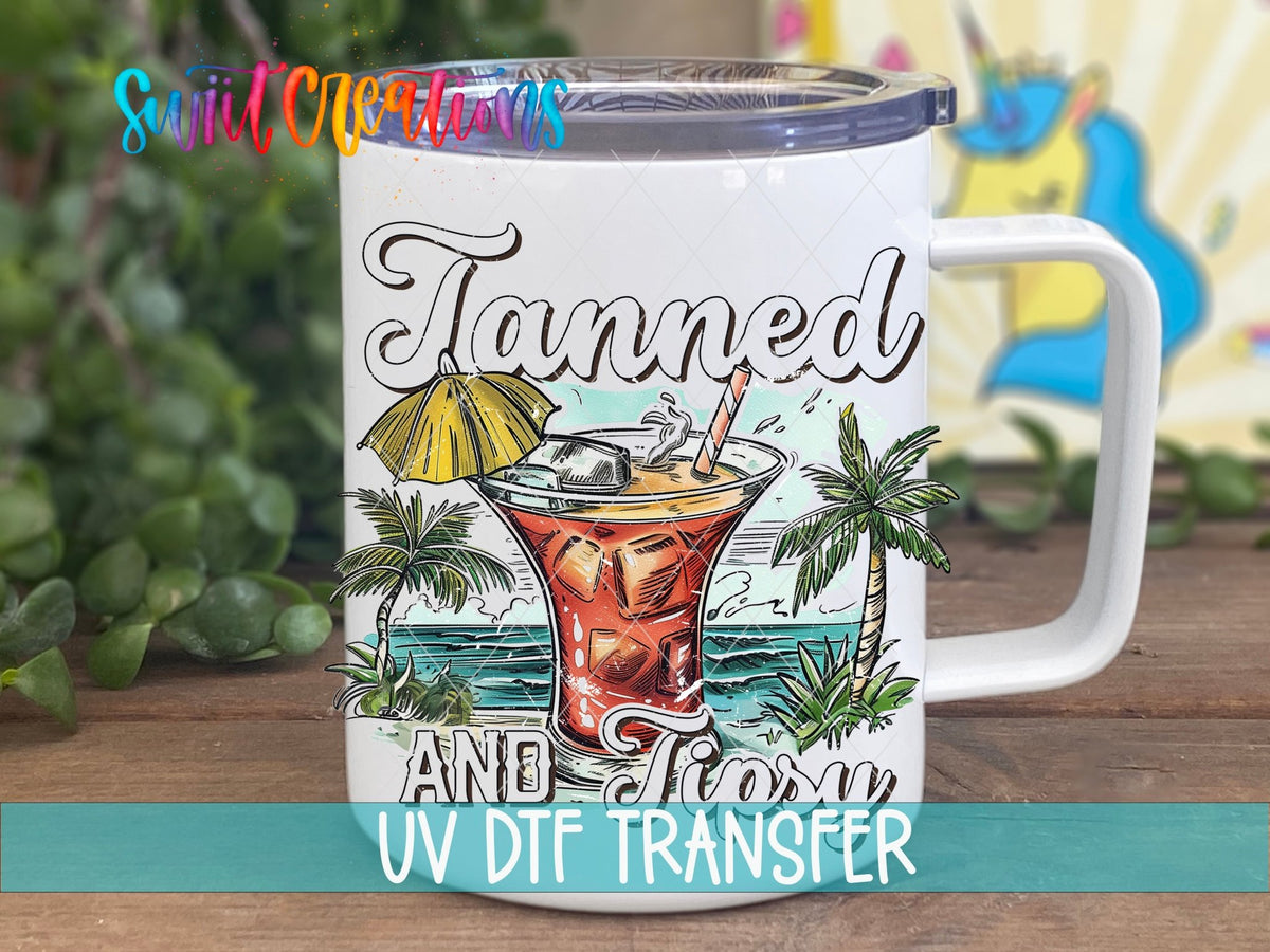 Tanned And Tipsy Tropical Cocktail UV DTF Cup Decal | UV933 - Swiit Creations
