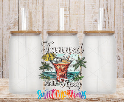 Tanned And Tipsy Tropical Cocktail UV DTF Cup Decal | UV933 - Swiit Creations