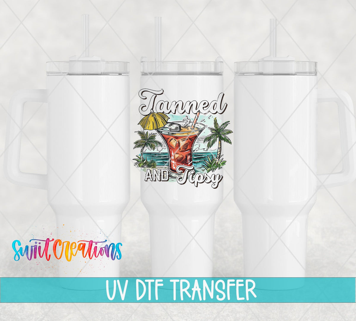 Tanned And Tipsy Tropical Cocktail UV DTF Cup Decal | UV933 - Swiit Creations