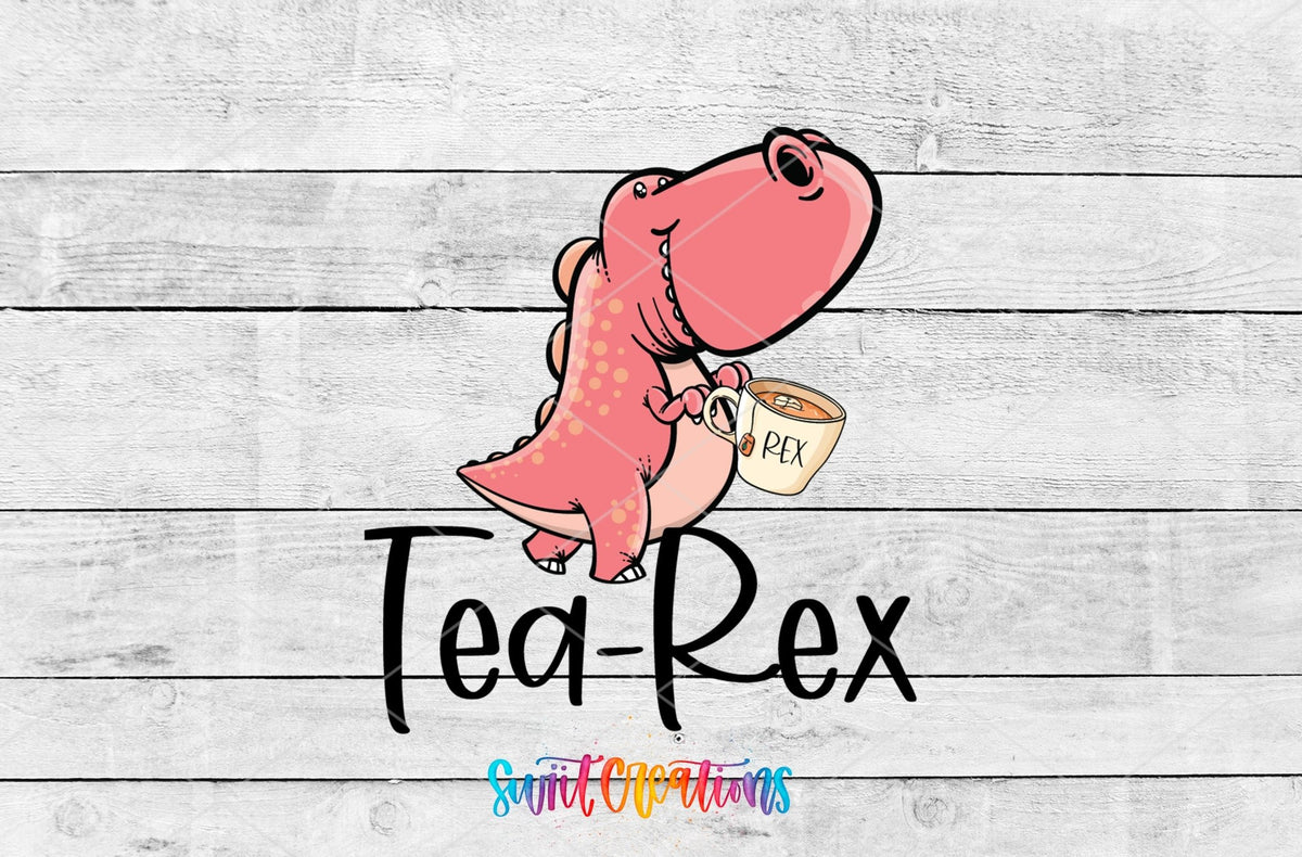 Tea-Rex UV DTF transfer shown as a full artwork preview from Swiit Creations