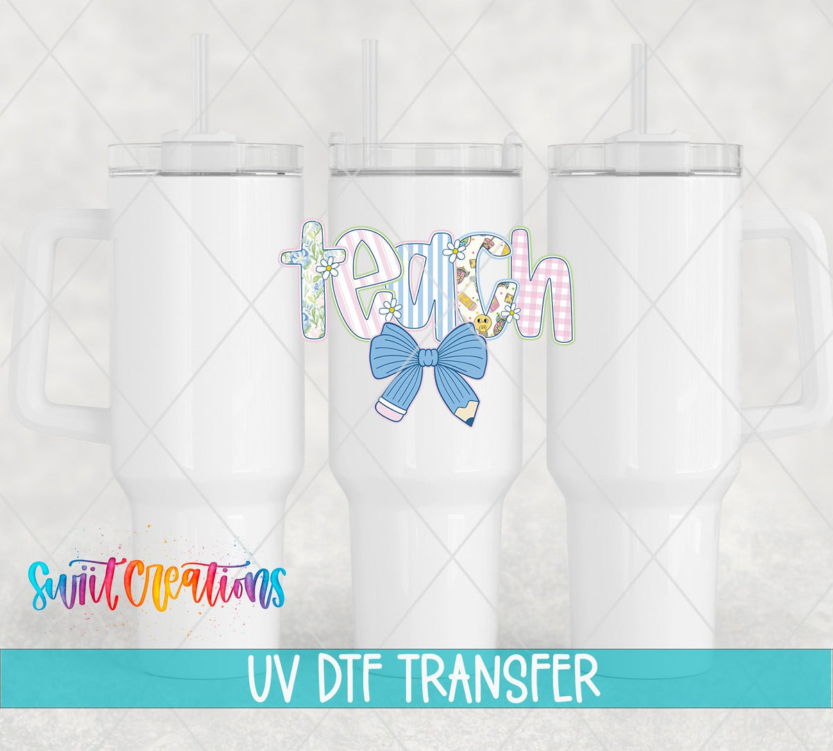 Teach Pencil Bow Pastel School UV DTF Tumbler Transfer Decal | UV2071 - Swiit Creations