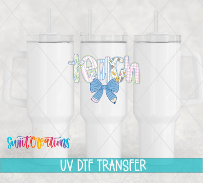 Teach Pencil Bow Pastel School UV DTF Tumbler Transfer Decal | UV2071 - Swiit Creations
