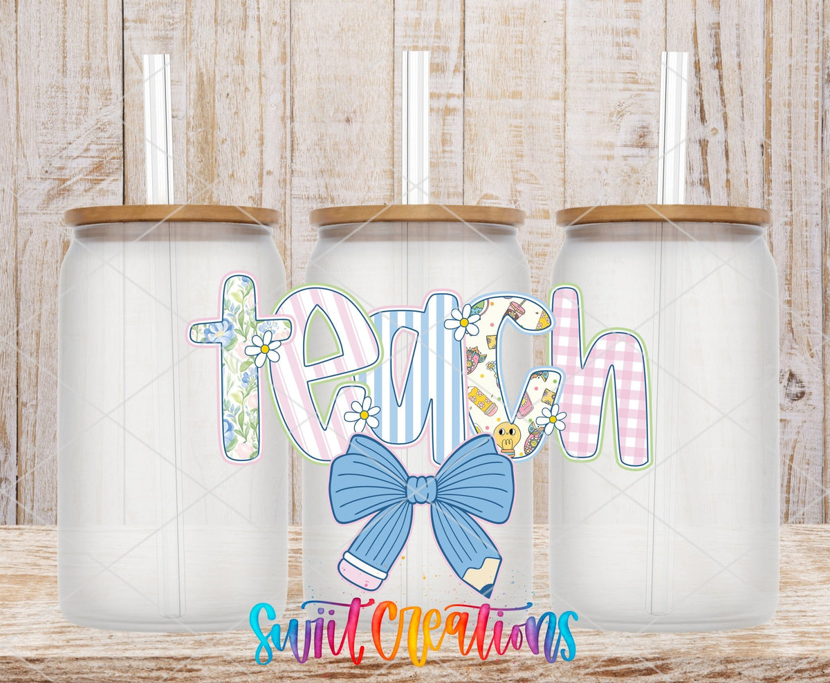 Teach Pencil Bow Pastel School UV DTF Tumbler Transfer Decal | UV2071 - Swiit Creations