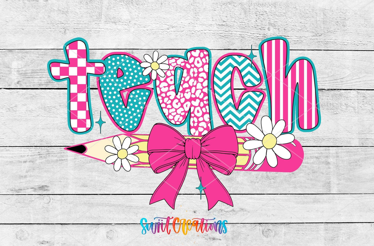 Teach Pencil Bow Teacher UV DTF Tumbler Transfer Decal | UV2010 - Swiit Creations