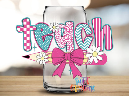 Teach Pencil Bow Teacher UV DTF Tumbler Transfer Decal | UV2010 - Swiit Creations