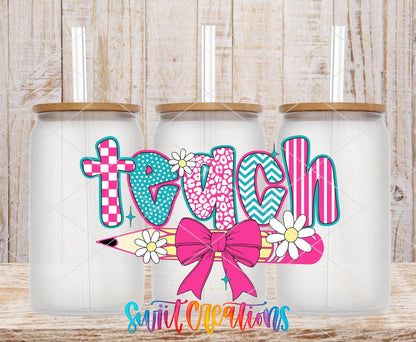 Teach Pencil Bow Teacher UV DTF Tumbler Transfer Decal | UV2010 - Swiit Creations