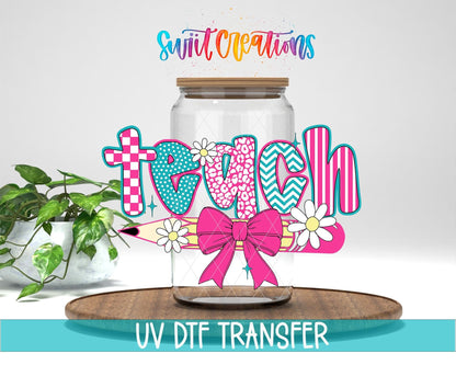 Teach Pencil Bow Teacher UV DTF Tumbler Transfer Decal | UV2010 - Swiit Creations