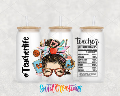 Teacher Life UV DTF Transfer Tumbler Wrap | Teacher Nutrition Facts | DTF113 - Swiit Creations