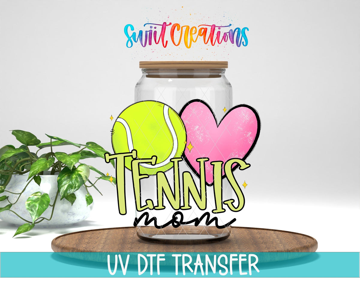 Tennis Mom UV DTF Transfer Tumbler Wrap | Pink Heart Sports Cup Decal | DTF238 - Swiit Creations