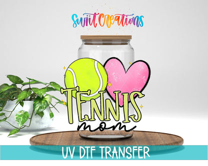 Tennis Mom UV DTF Transfer Tumbler Wrap | Pink Heart Sports Cup Decal | DTF238 - Swiit Creations