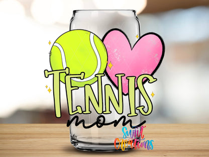 Tennis Mom UV DTF Transfer Tumbler Wrap | Pink Heart Sports Cup Decal | DTF238 - Swiit Creations