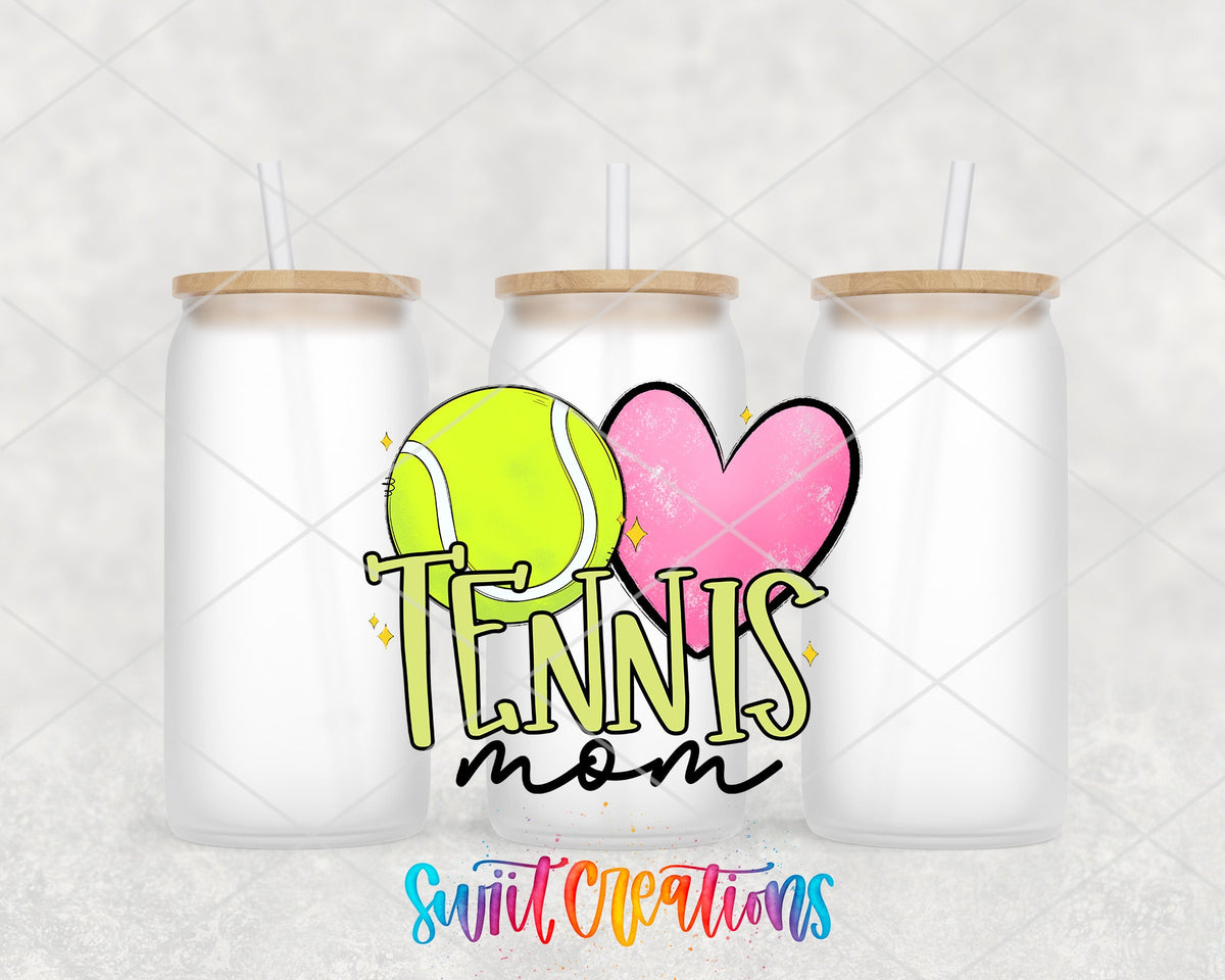 Tennis Mom UV DTF Transfer Tumbler Wrap | Pink Heart Sports Cup Decal | DTF238 - Swiit Creations
