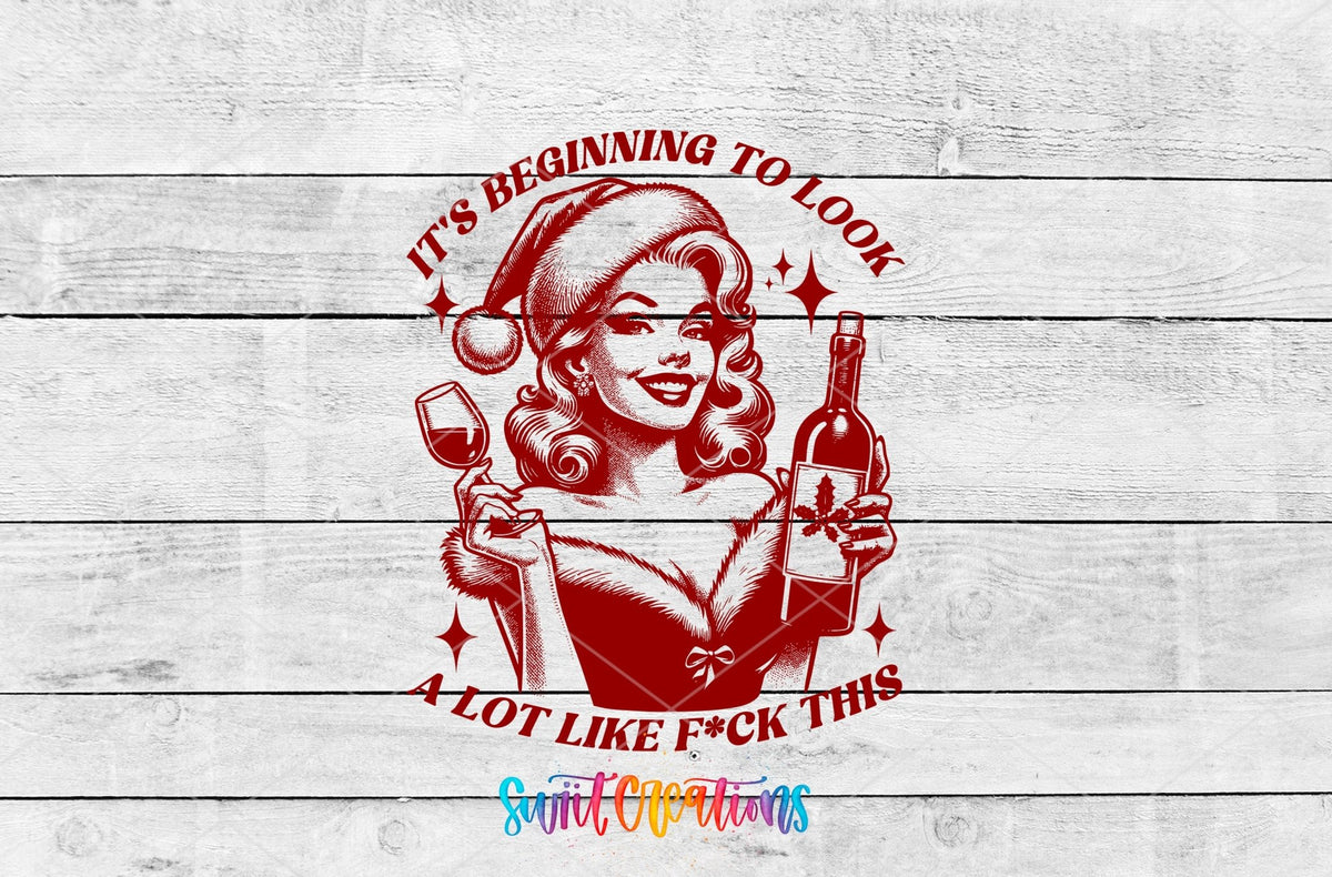 Swiit Creations UV DTF This Christmas Wine Lady transfer shown as the full artwork preview