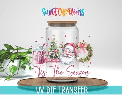 Swiit Creations UV DTF Tis the Season Christmas transfer displayed on a clear jar mockup