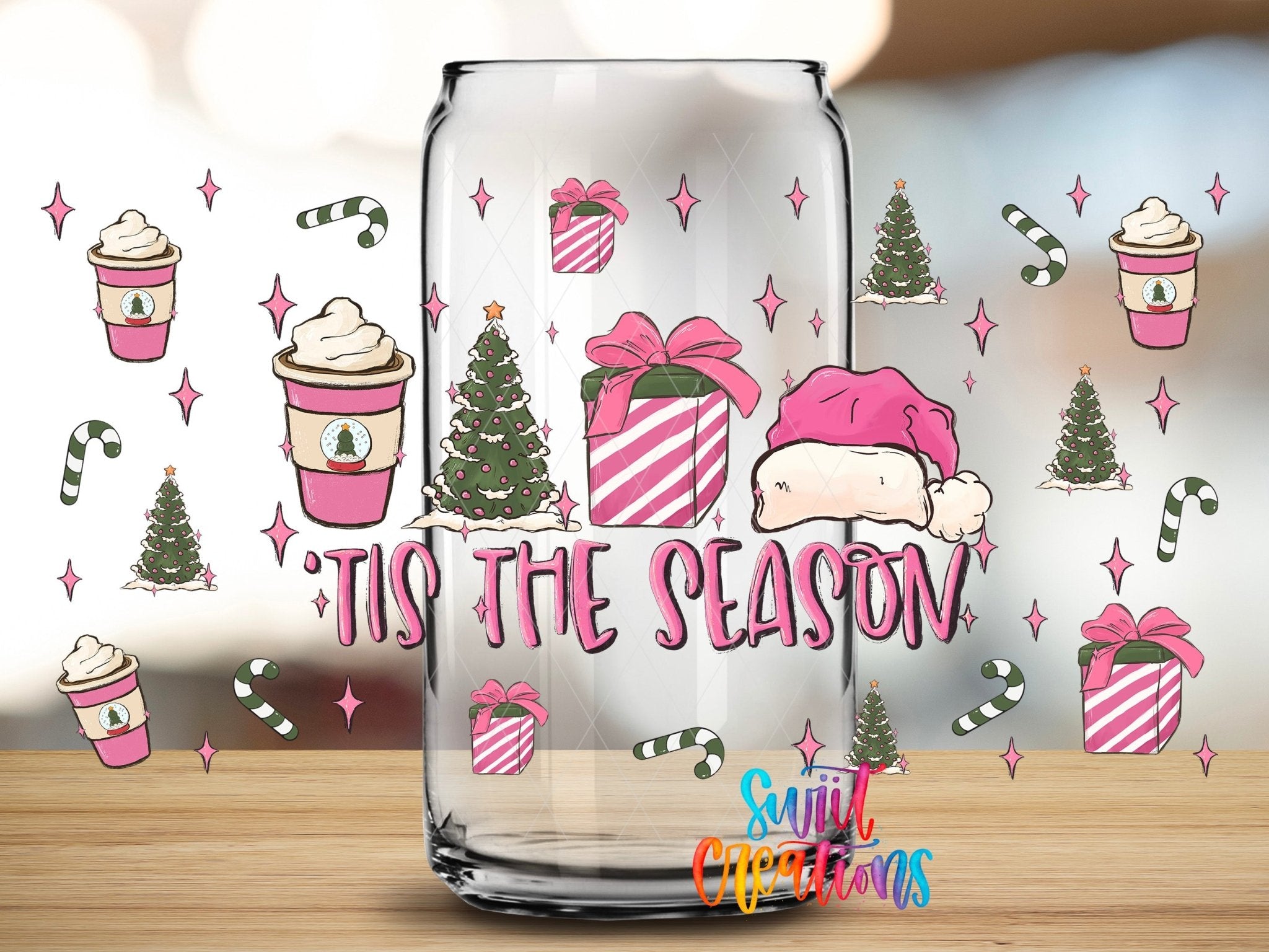 Tis The Season Pink Christmas UV DTF Transfer Tumbler Wrap | DTF092 - Swiit Creations