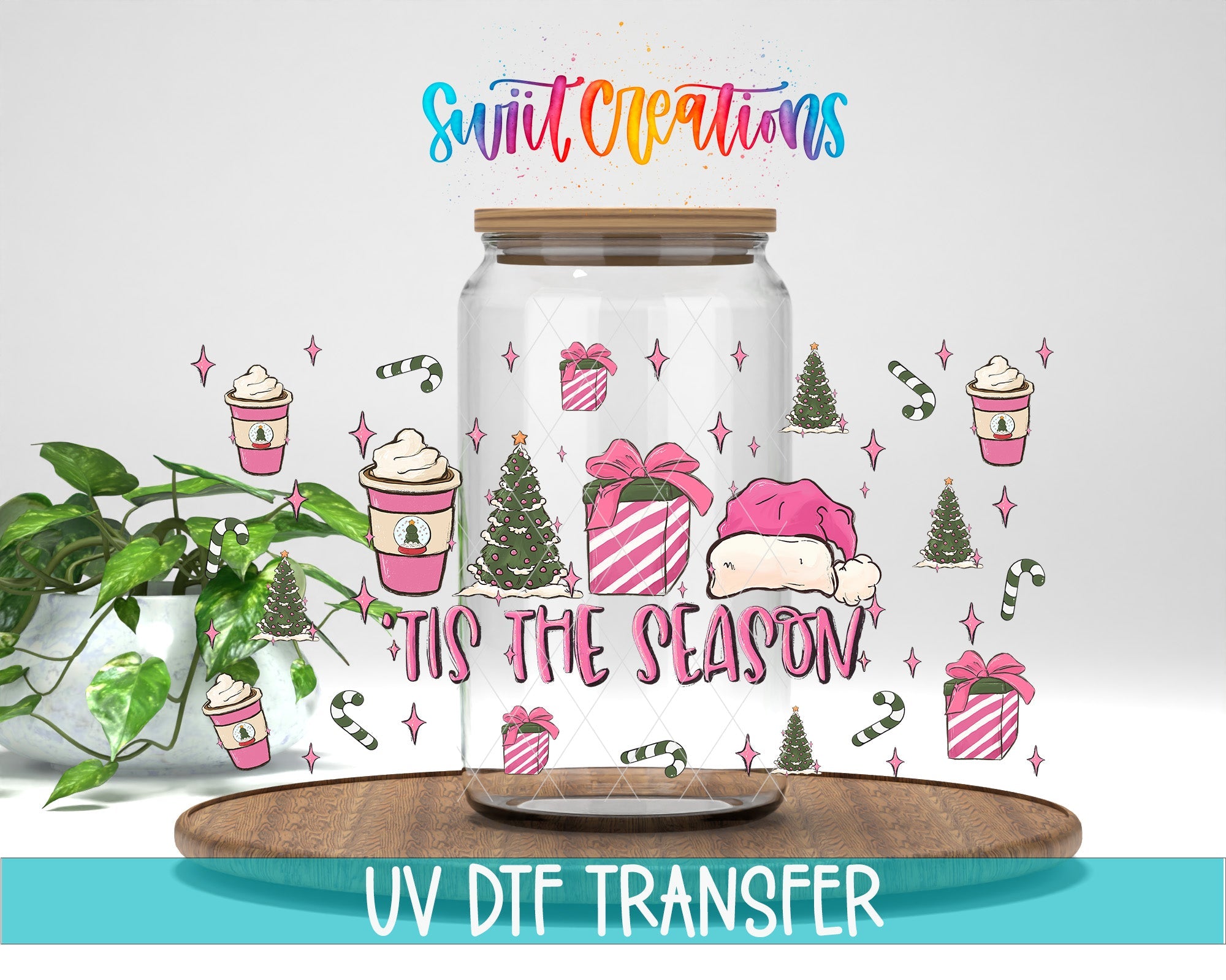 Tis The Season Pink Christmas UV DTF Transfer Tumbler Wrap | DTF092 - Swiit Creations