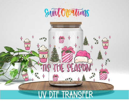Tis The Season Pink Christmas UV DTF Transfer Tumbler Wrap | DTF092 - Swiit Creations