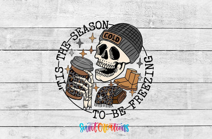 Swiit Creations UV DTF Tis The Season To Be Freezing transfer shown as the full artwork preview
