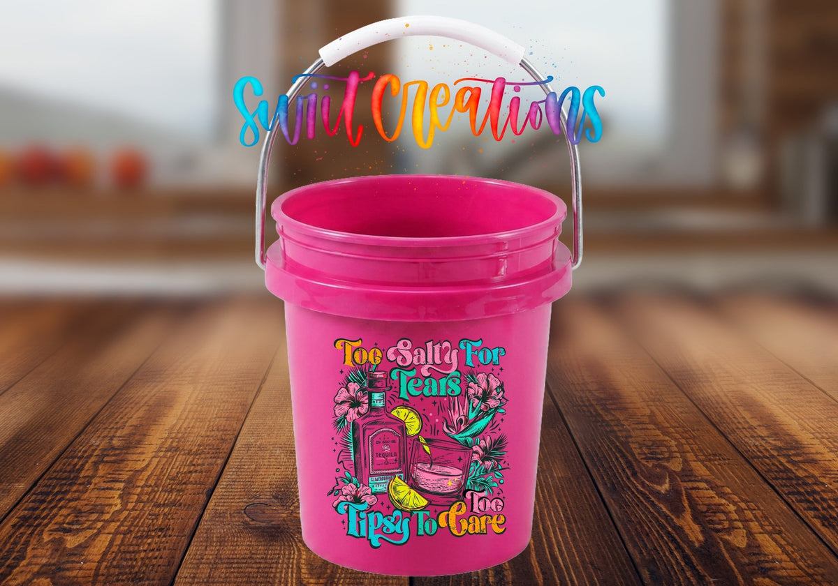 Too Salty for Tears Too Tipsy to Care Mini Bucket UV DTF Transfer | Tropical Tequila Design | MB2049 - Swiit Creations