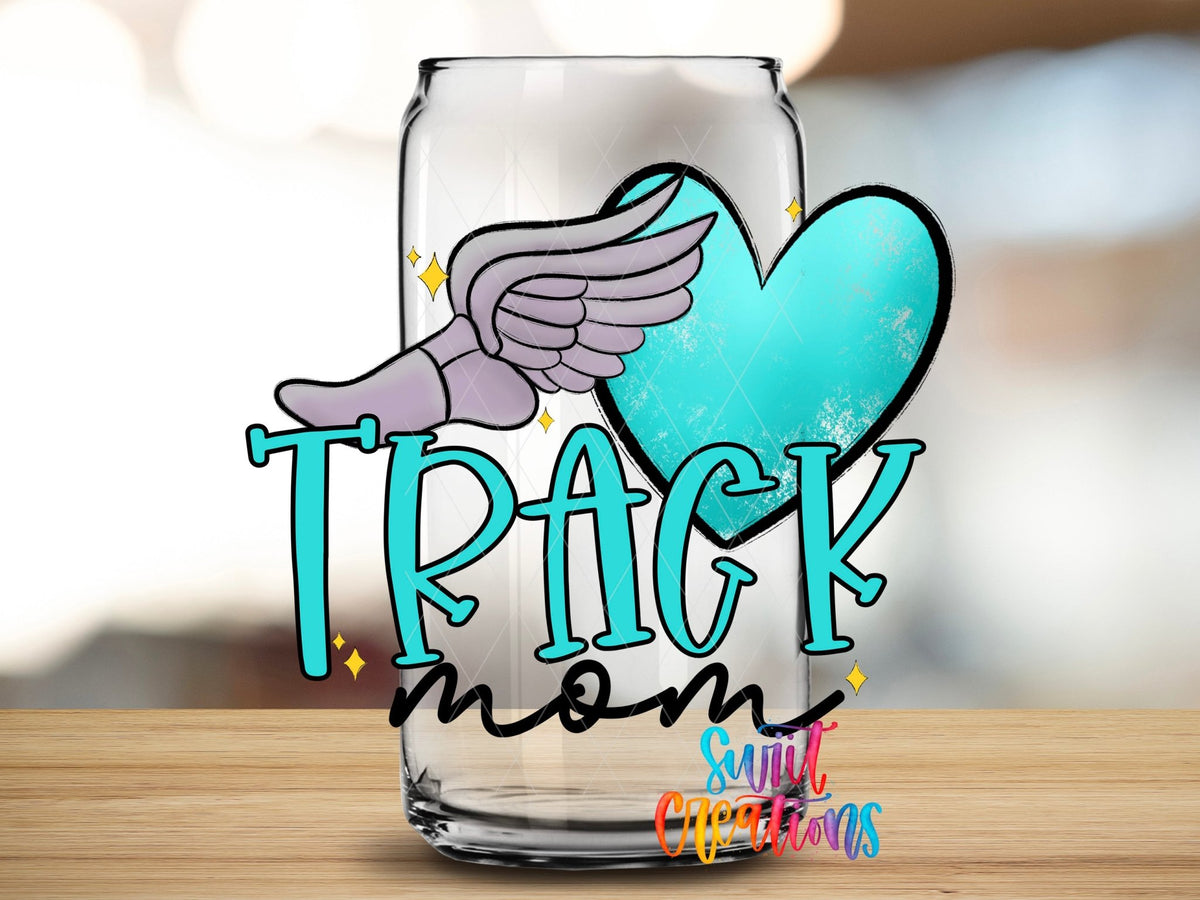 Track Mom UV DTF Transfer Tumbler Wrap | Blue Winged Heart Sports Cup Decal | DTF242 - Swiit Creations