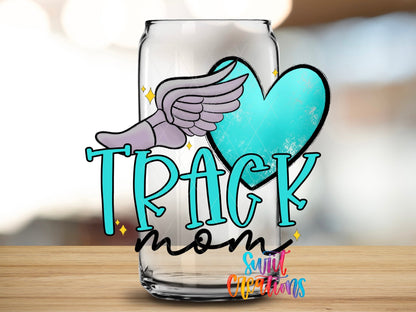 Track Mom UV DTF Transfer Tumbler Wrap | Blue Winged Heart Sports Cup Decal | DTF242 - Swiit Creations