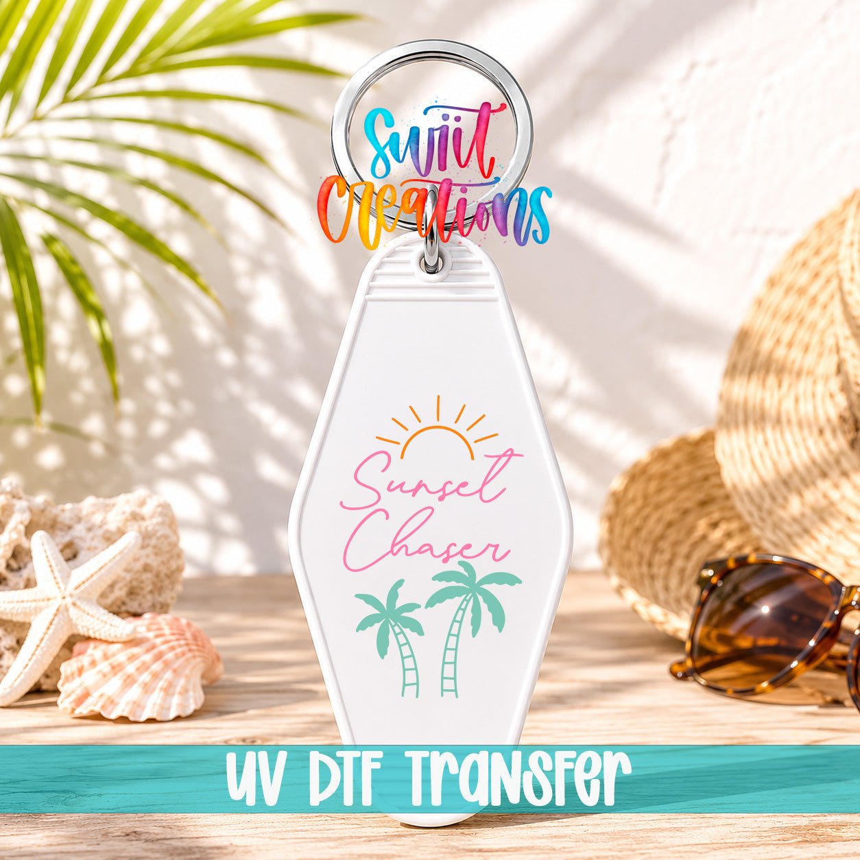 Tropical Beach Keychain UV DTF Transfer | Sunset Chaser Palm Tree Charm Art | MK2068 - Swiit Creations