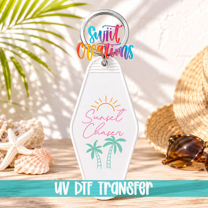Tropical Beach Keychain UV DTF Transfer | Sunset Chaser Palm Tree Charm Art | MK2068 - Swiit Creations
